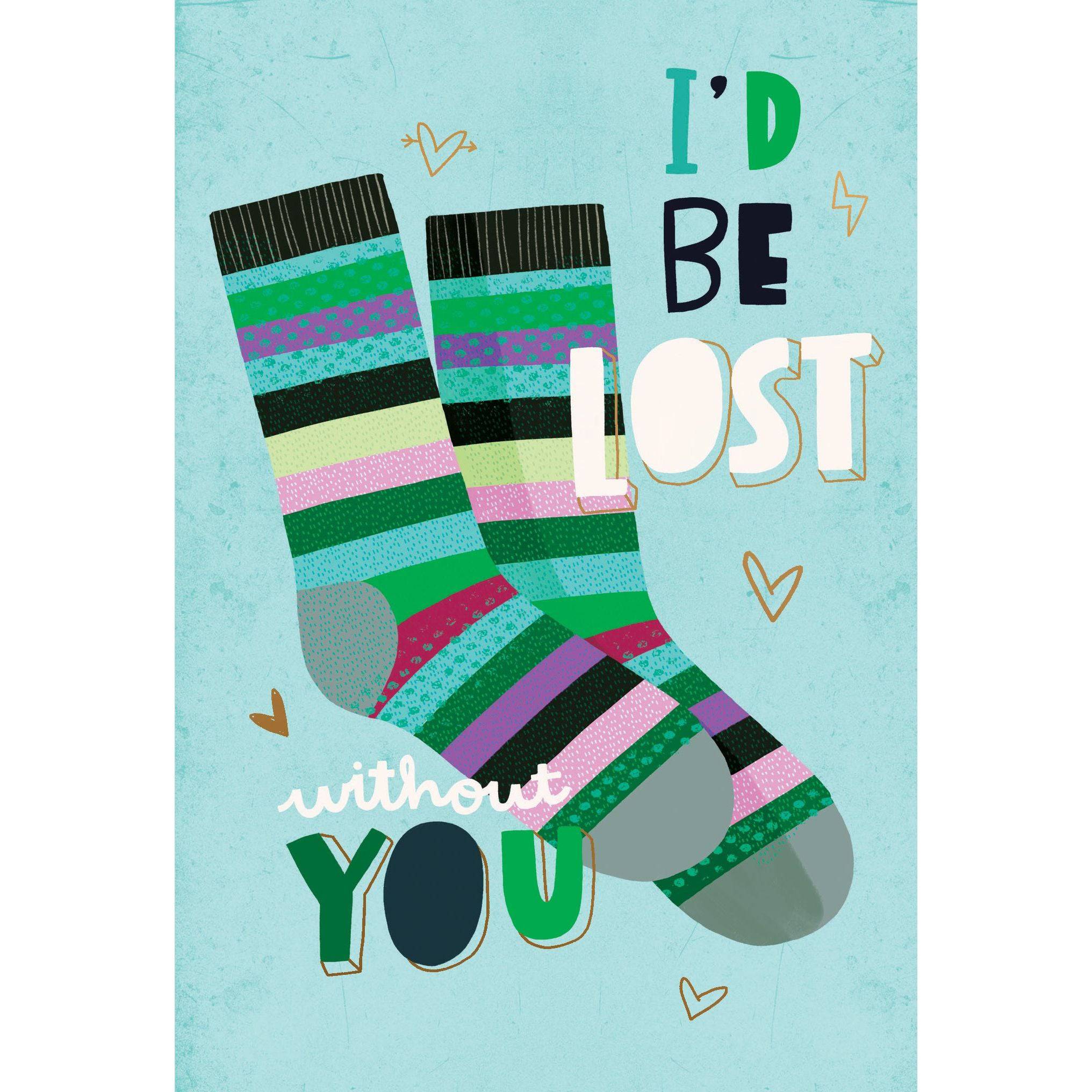Pictura I'd Be Lost Socks Thank You Card featuring playful sock illustrations on an everyday greeting card design.